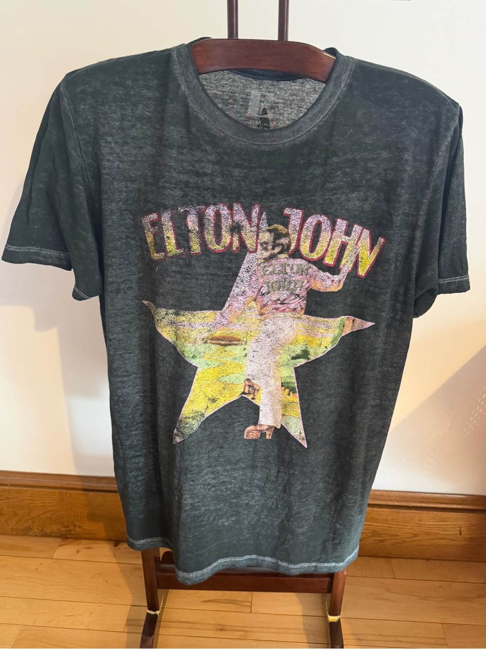 Elton John Graphic Band Tee - Black with Multicolor Star Print